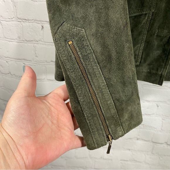 Silx Olive Army Green Suede Military Style Lined Jacket 6 - Picture 6 of 13